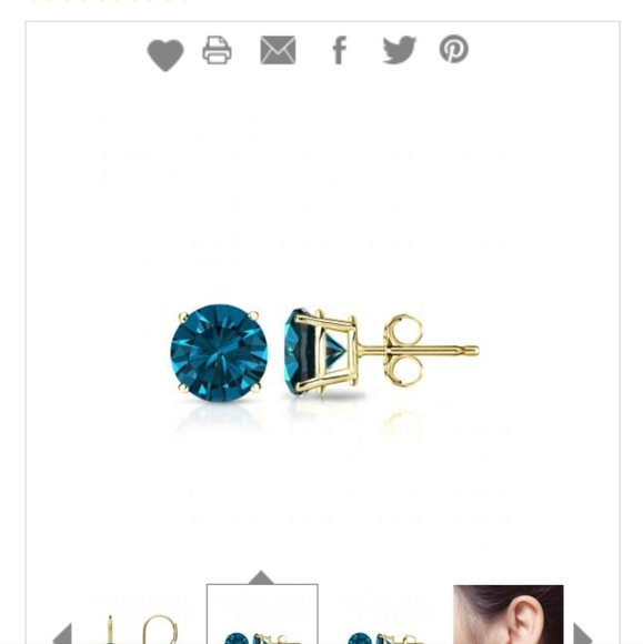 14k yellow gold 1 caret Blue Diamond Earrings